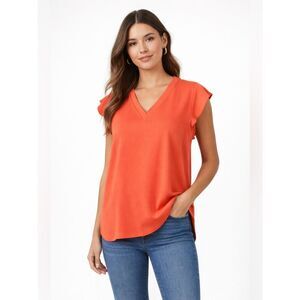 Kate Spade Live Colorfully Orange V Neck Flutter Sleeve Top size S
